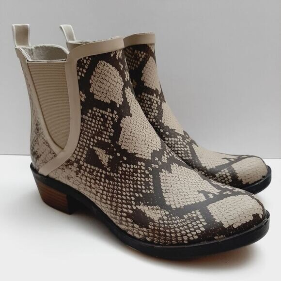 LUCKY BRAND Basel H2O Snakeskin Print Rain Boots Zip-Up Booties Tan Brown Sz 7 M - Picture 14 of 14
